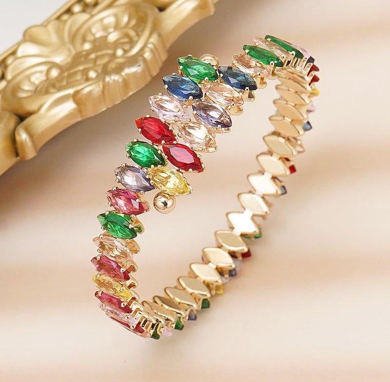 Wovanoo Rhinestone Cuff Bracelet Cubic Zirconia Tennis Bracelets Open Adjustable Elastic Bangle for Women - Image 4
